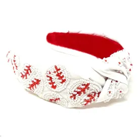 Hand Beaded Baseball Knotted Headband