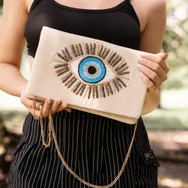 Hand Beaded Evil Eye Clutch Purse