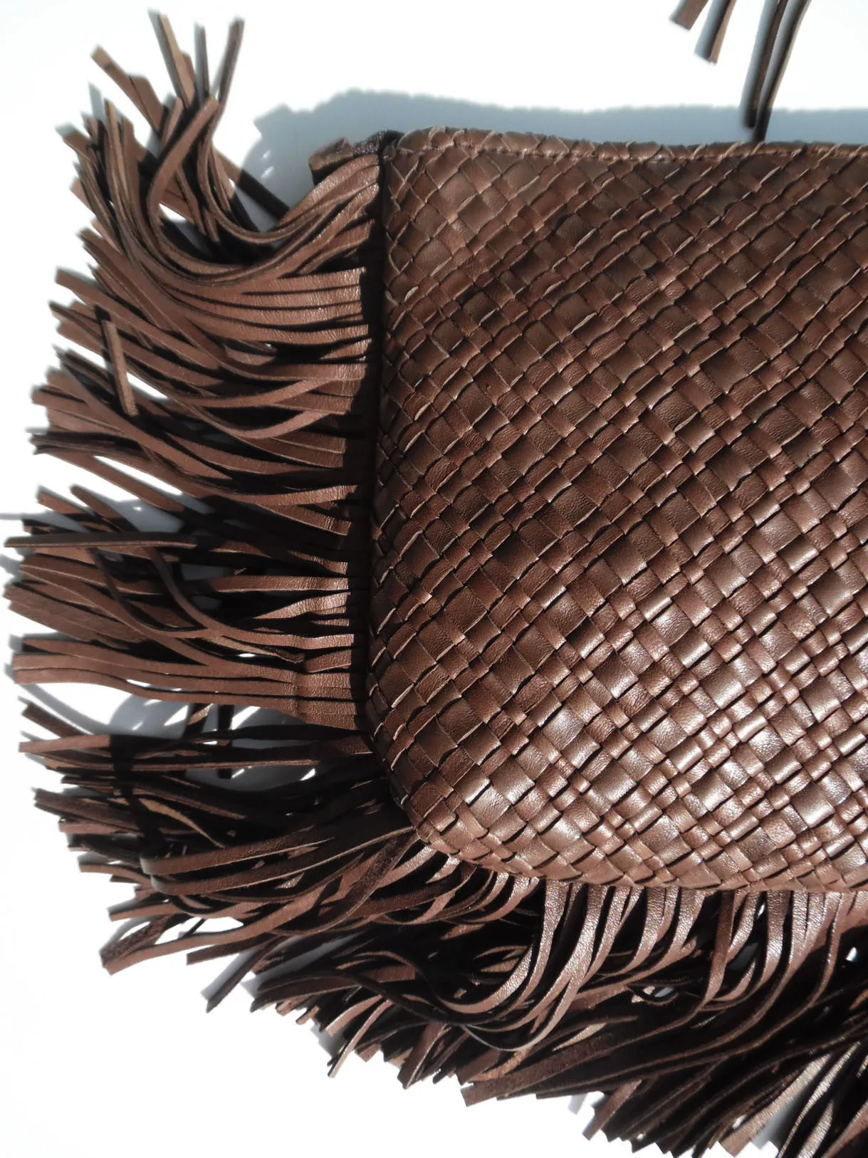 Hand Woven Leather Clutch With Fringe And Tassel Metallic