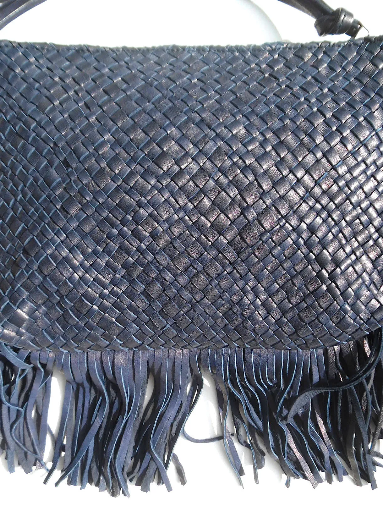 Hand Woven Leather Clutch With Fringe And Tassel Metallic