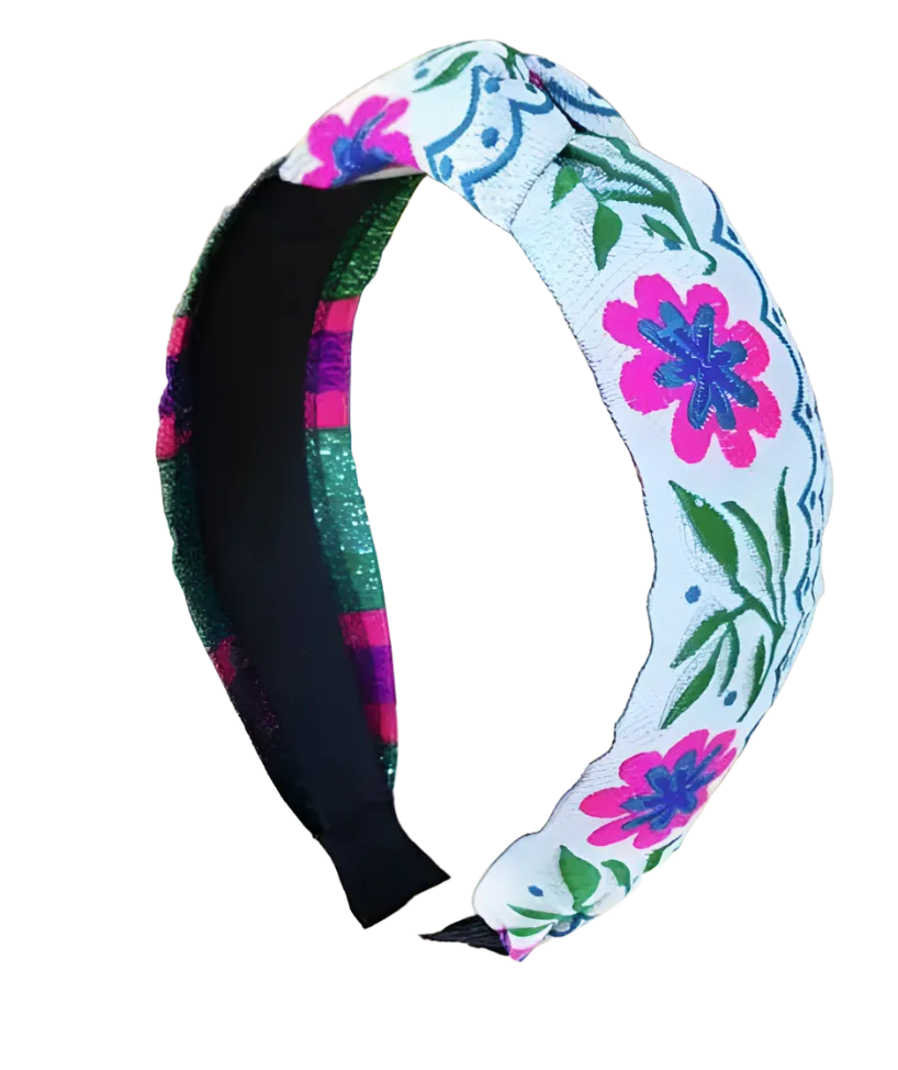 Handmade Embroidered Flower Headband