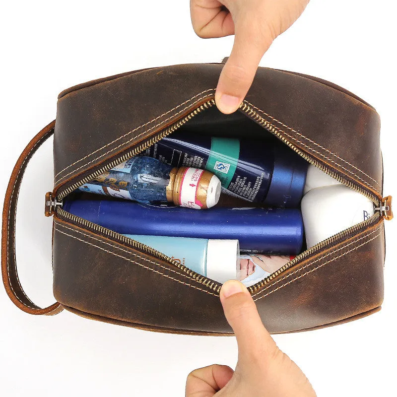 Handmade Leather Dopp Kit Large Leather Cosmetic Bag Travel Toiletry Bag