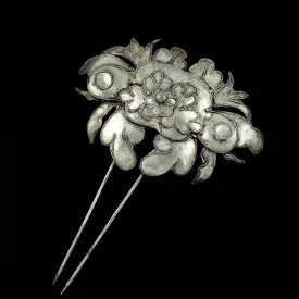 Handmade Miao Filigreed 2-Prong Costume Hair Stick Flower