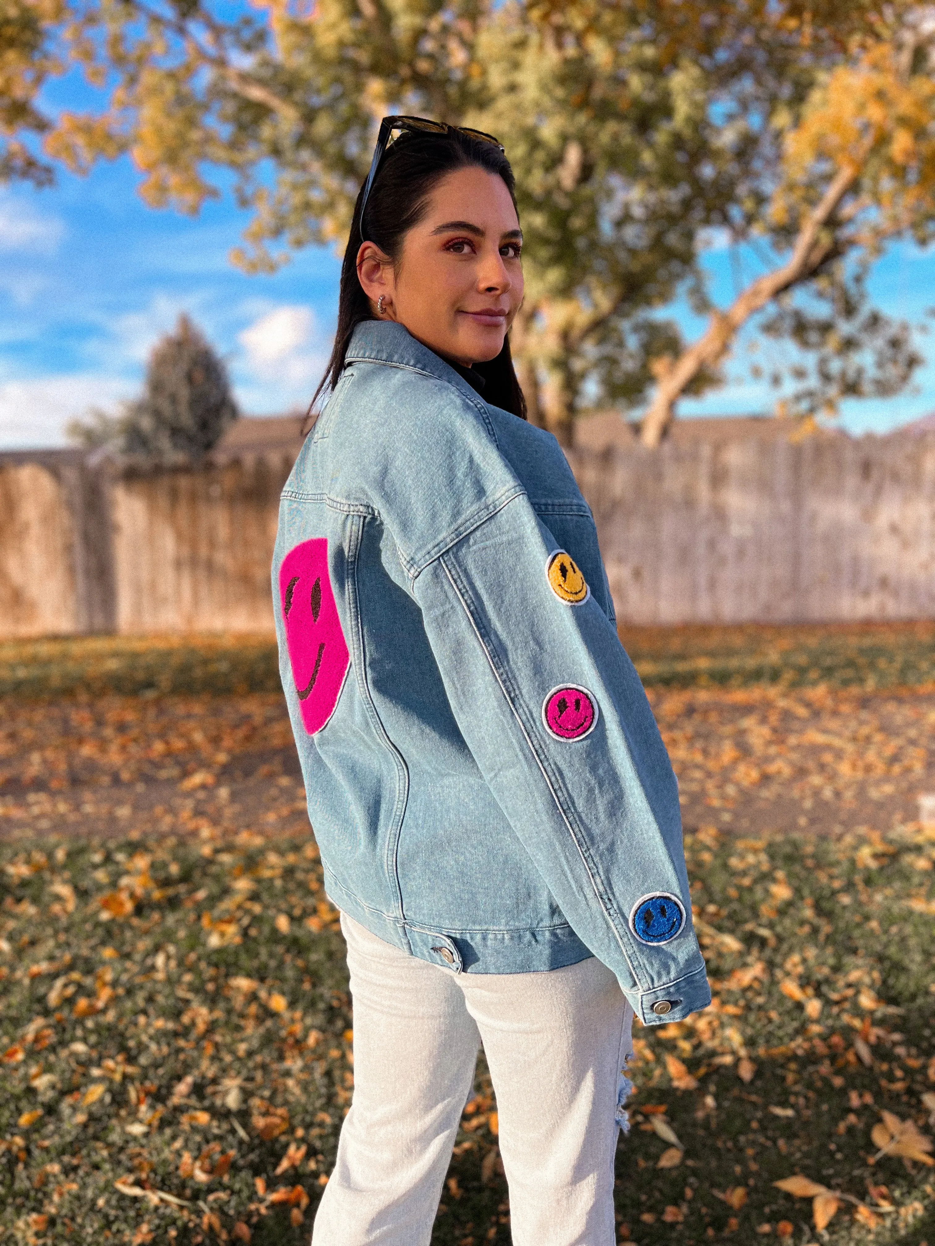 happy & rad patched denim jacket