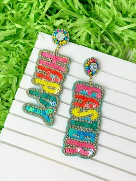 'Happy Easter' Sequin Dangle Earrings - Bright Multi