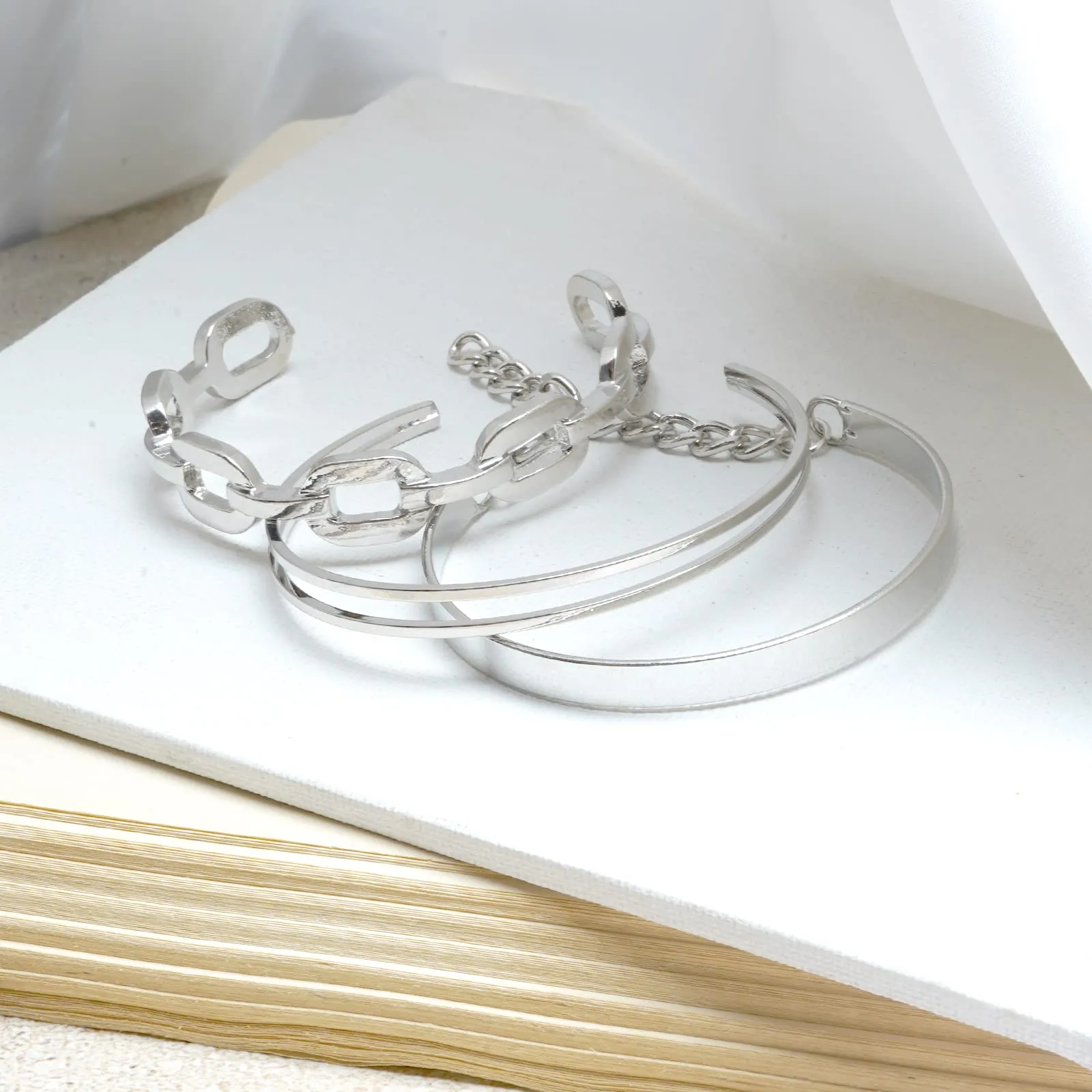 Hard To Get Silver Chain Set of 3 Bracelets