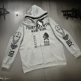 *HEADRUSH* (Heather Grey) ~13th Warrior~ Thick Zip Up Hoodies (Luxury) (Full Embroidery)