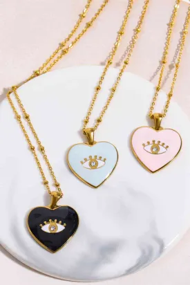 Heart & Evil Eye Shape Necklace 18K Gold Plated Jewelry