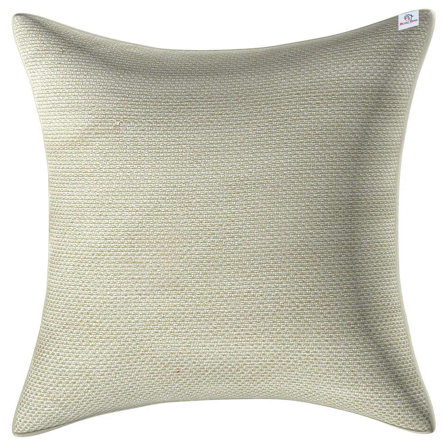 Heart Home Set of 5 Decorative Hand Made Jute Throw/Pillow Cushion Covers, 16x16 Inch (Cream)