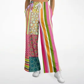 Hello Janis! Green Striped Patchwork Eco-Poly Wide Leg Pants