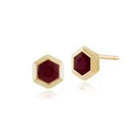 Hexagon Rubin Ohrstecker in 9ct Gelbgold