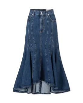 High-Low Organic Denim Midi Skirt