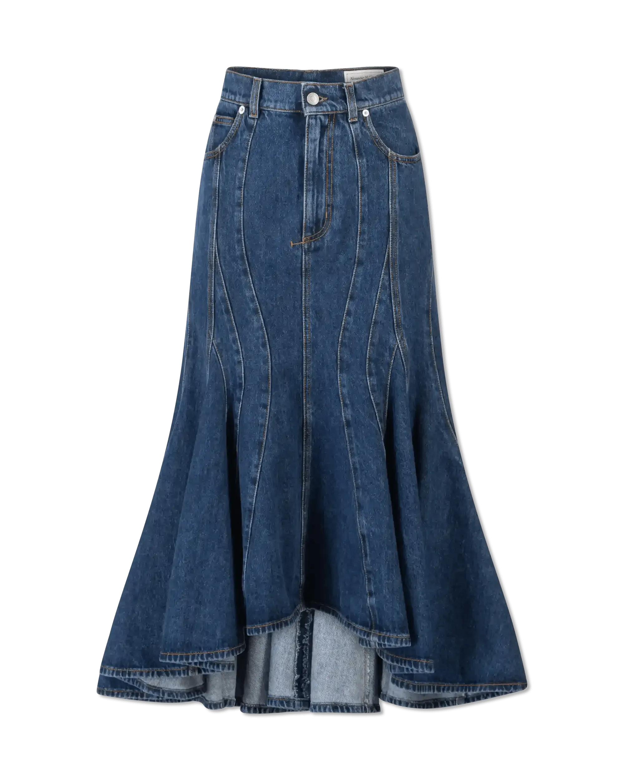 High-Low Organic Denim Midi Skirt