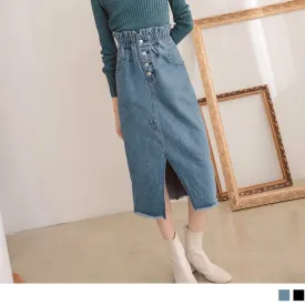 HIGH WAIST DENIM TUNIC BUTTONS MIDI SKIRTS