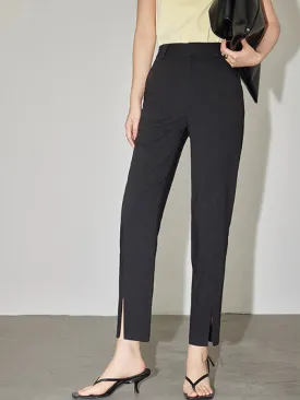 High Waist Slit Hem Straight Ankle Pants_BDHL4327