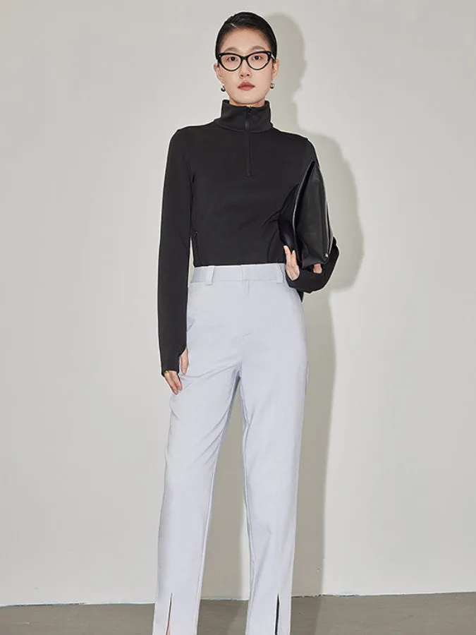 High Waist Slit Hem Straight Ankle Pants_BDHL4327