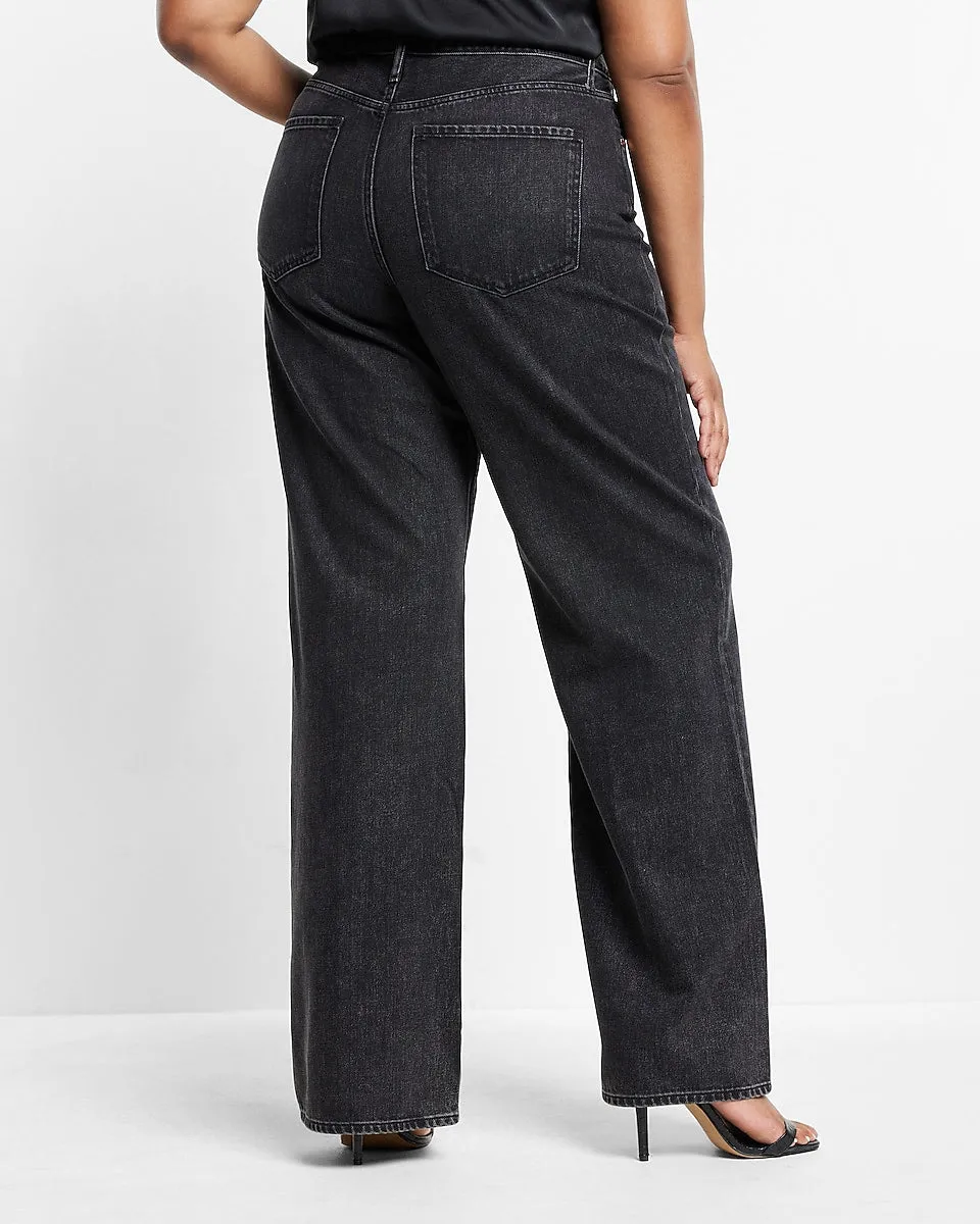 High Waisted Washed Black Wide Leg Jeans in Pitch Black