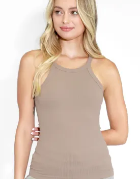 HIGHNECK RIBBED TANK (COTTON WOOD)