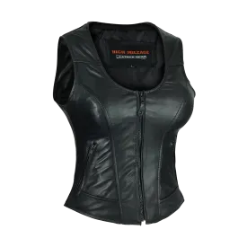 HML1041 High Mileage Plain Side Black Leather Vest