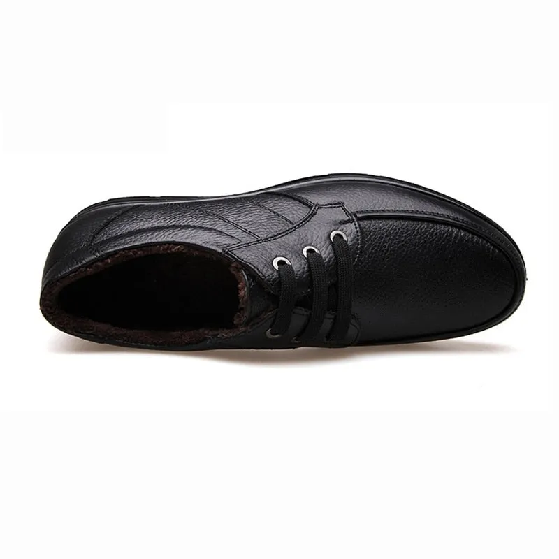 Hnzxzm Genuine Leather Shoes Men Winter Shoes Brand Loafers Warm Plush Leather Loafers Mens Casual Shoes Male High Quality Black