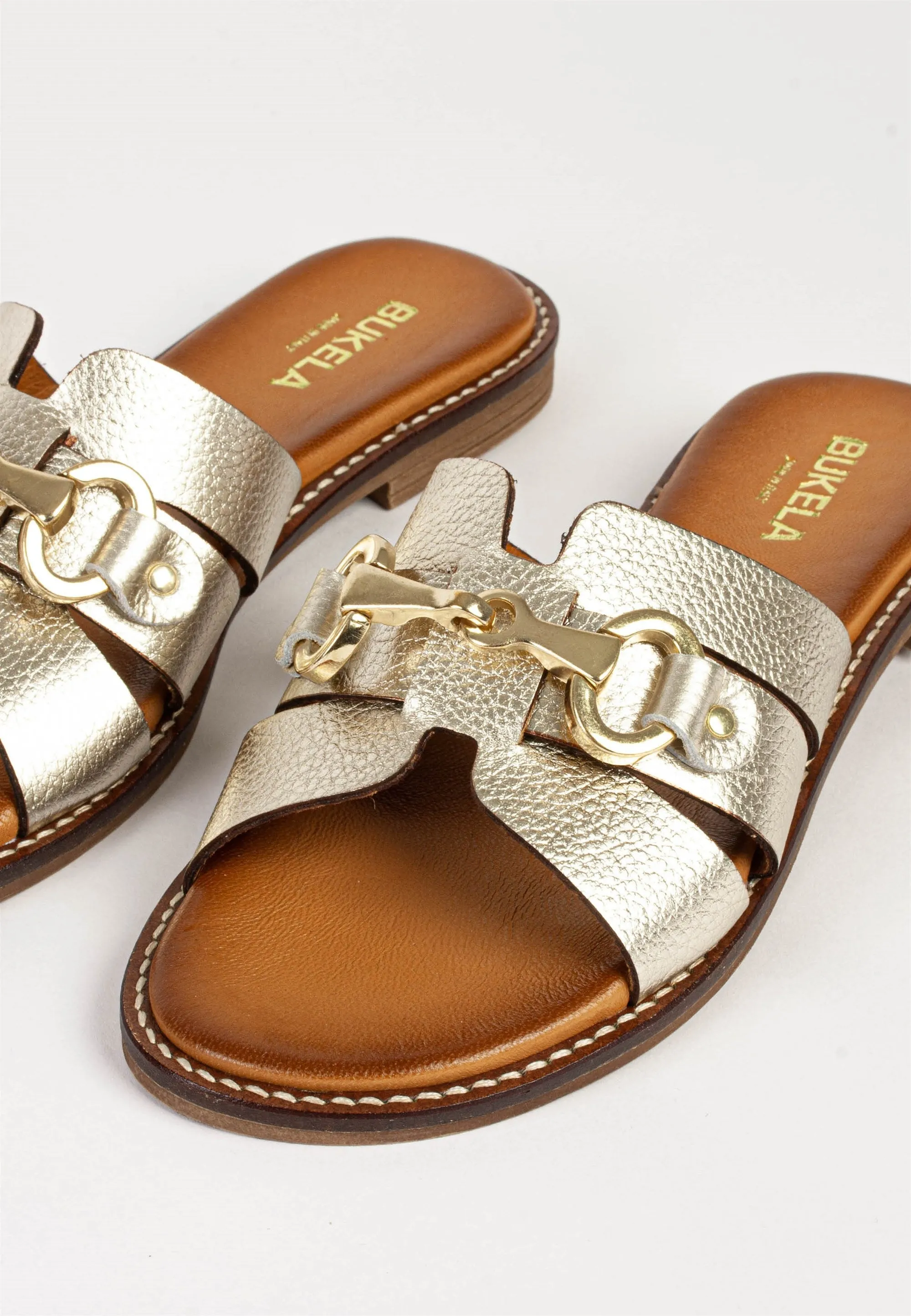 Holly Gold Leather Slides