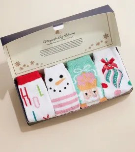 Holly Jolly Nutcracker Mix Fuzzy Sock Gift Box Set