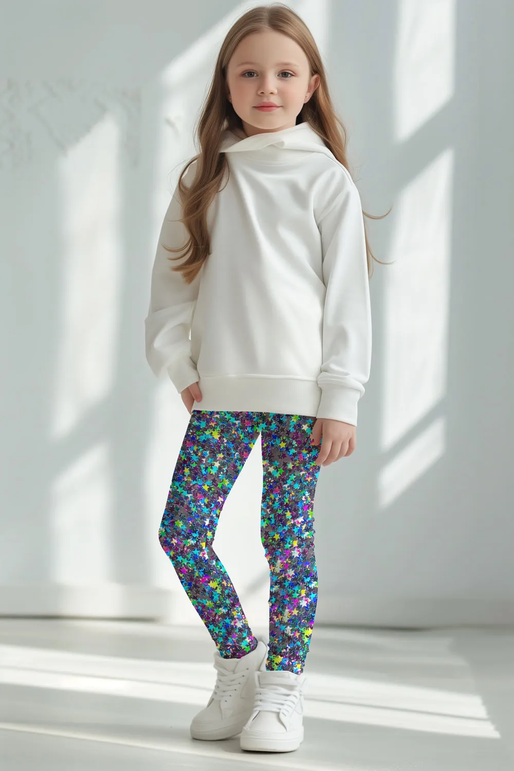 Hollywood Sparkle Lucy Grey Stars Print Party Leggings - Kids