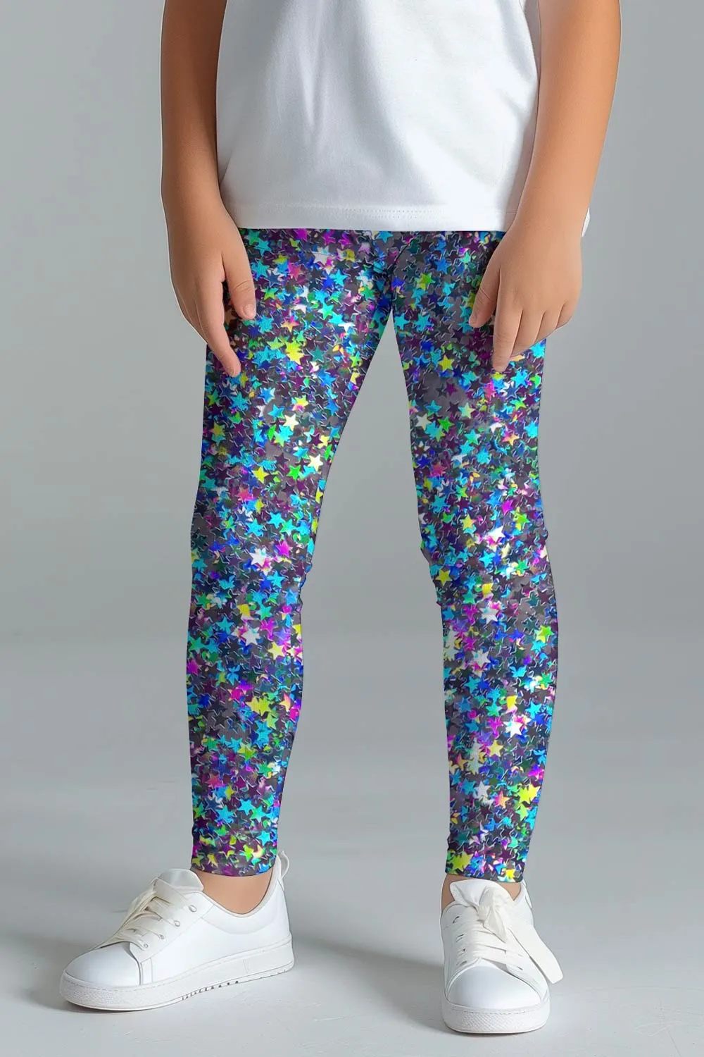 Hollywood Sparkle Lucy Grey Stars Print Party Leggings - Kids