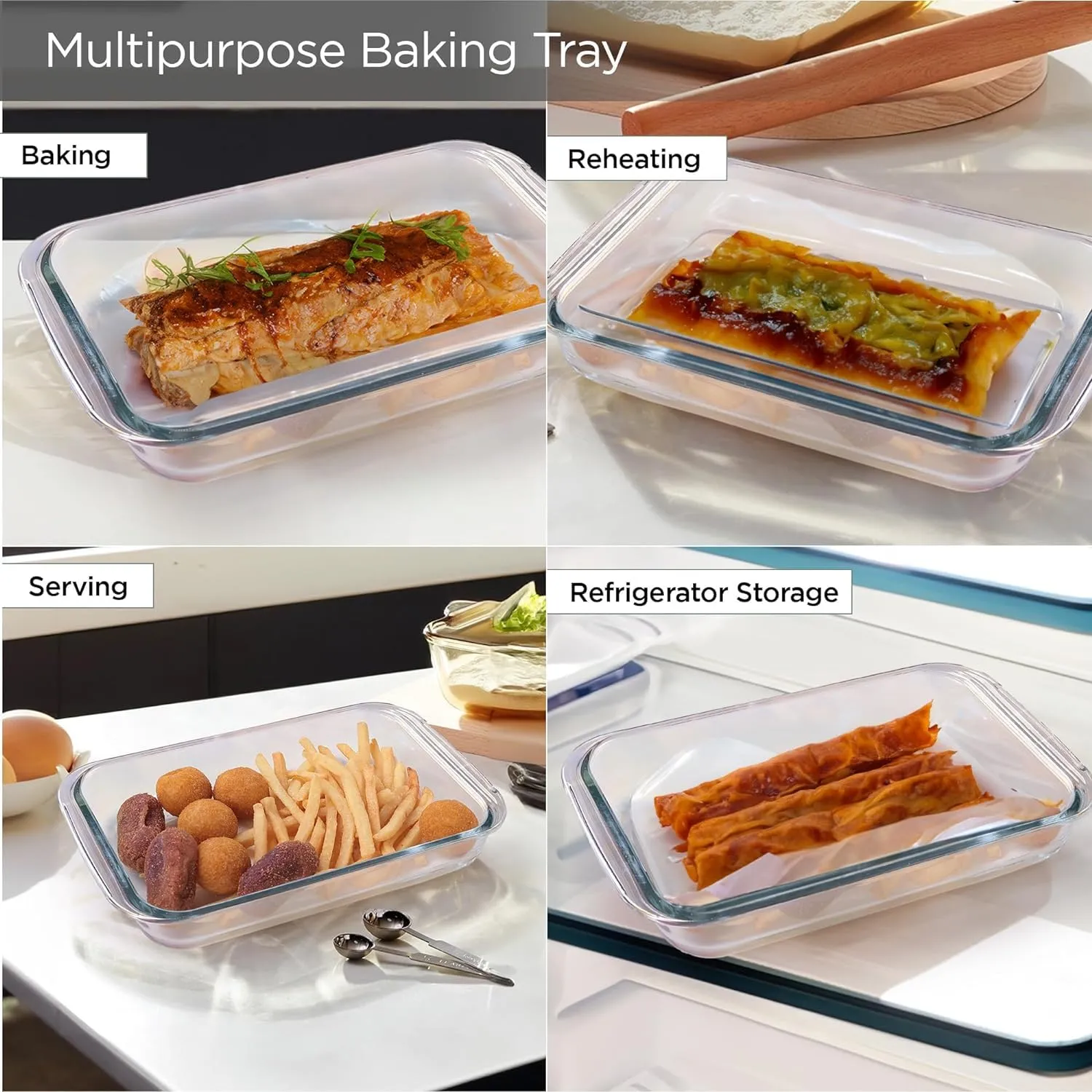 Homestic 1000 ml Borosilicate Glass Baking Tray | Transparent Microwave Oven Safe Utensils | Rectangular Bread Moulds for Baking | Dishwasher & Freezer Safe | Multipurpose use Serving Tray