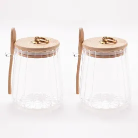 Homestic Borosilicate Glass Jar with Bamboo Lid | Kitchen Organizer Items & Storage | Multi-utility, Leakproof, Airtight Storage Jar for Cookies, Snacks, Tea, Coffee, Sugar | Set of 2 (635ml)