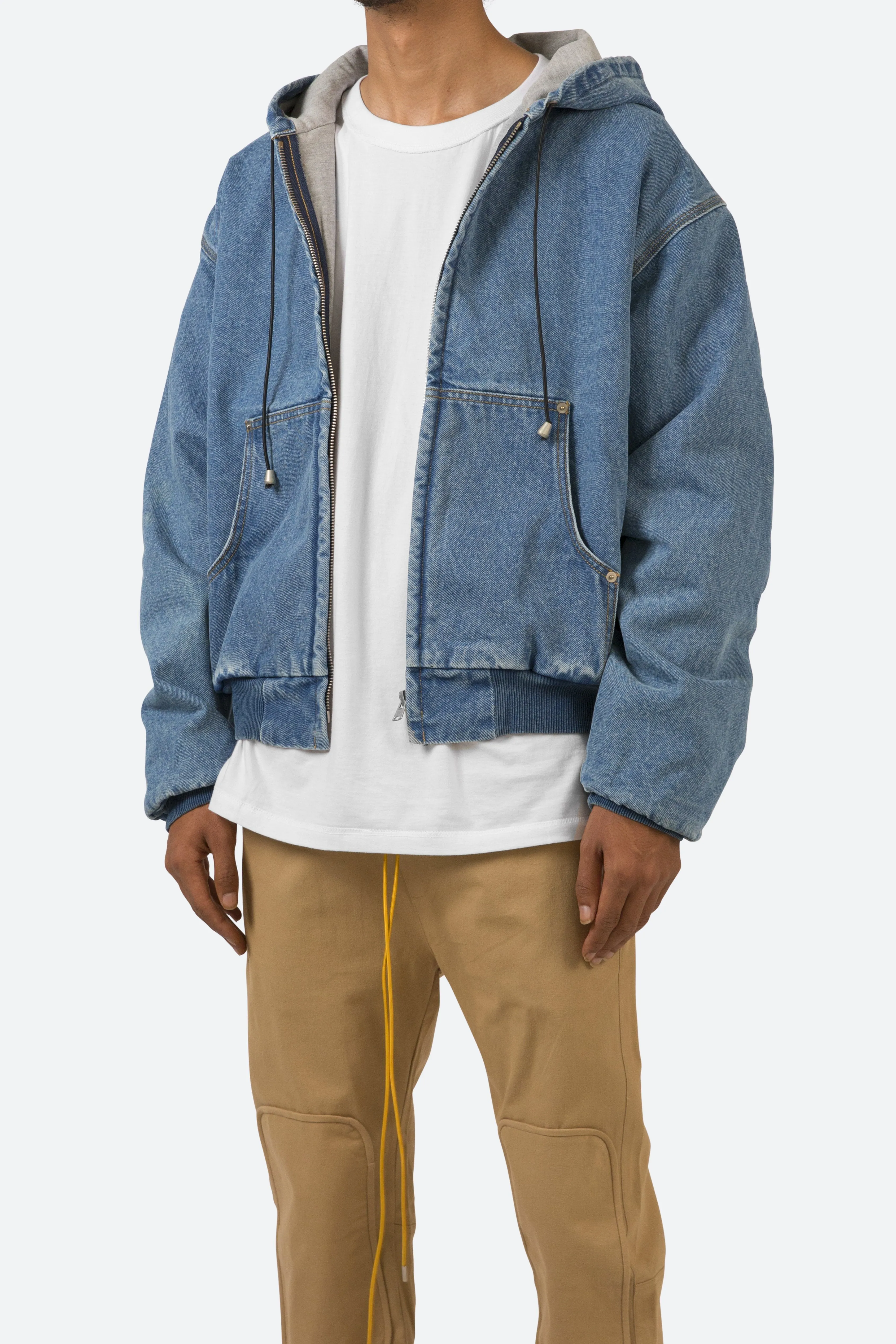 Hooded Denim Work Jacket - Blue