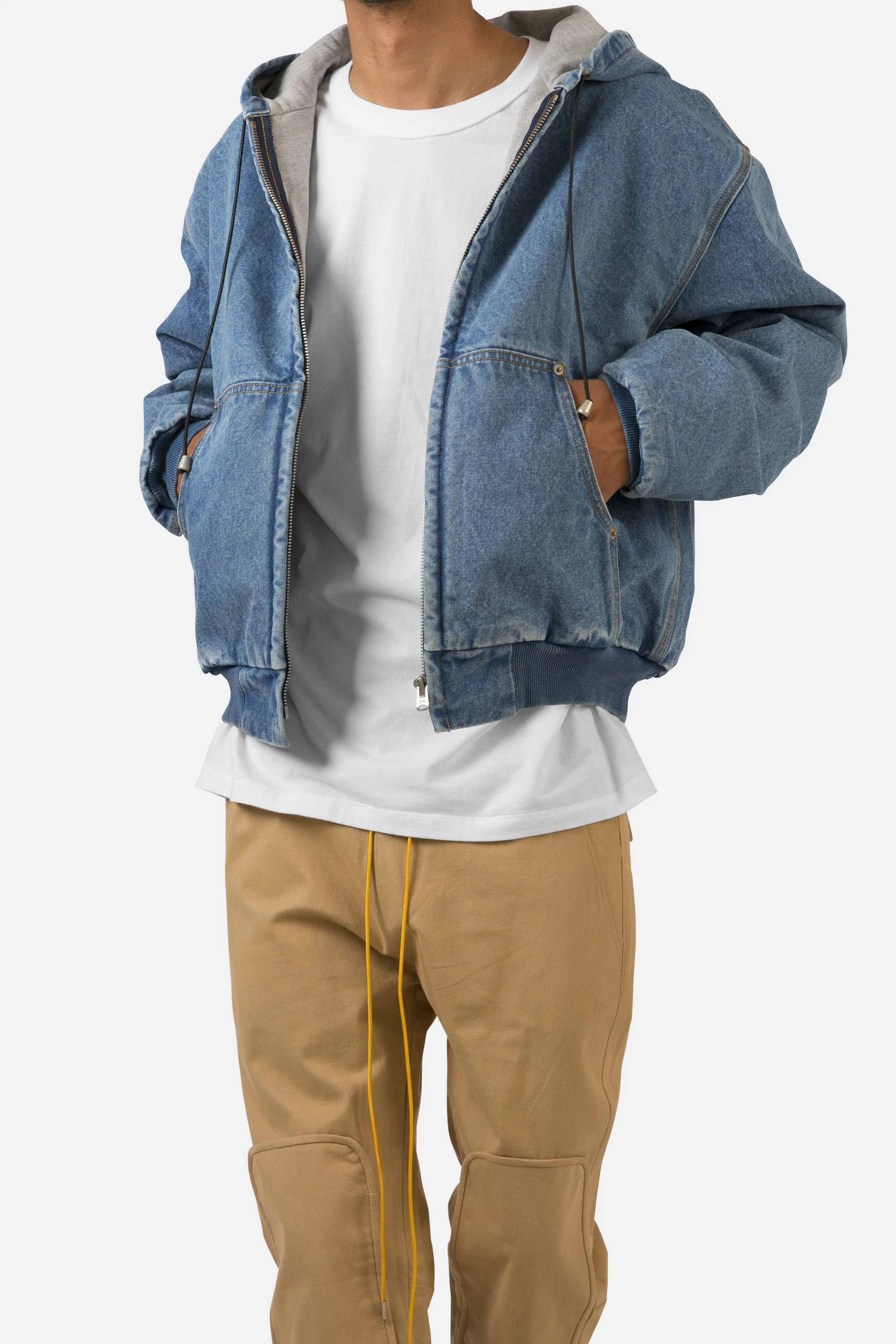 Hooded Denim Work Jacket - Blue