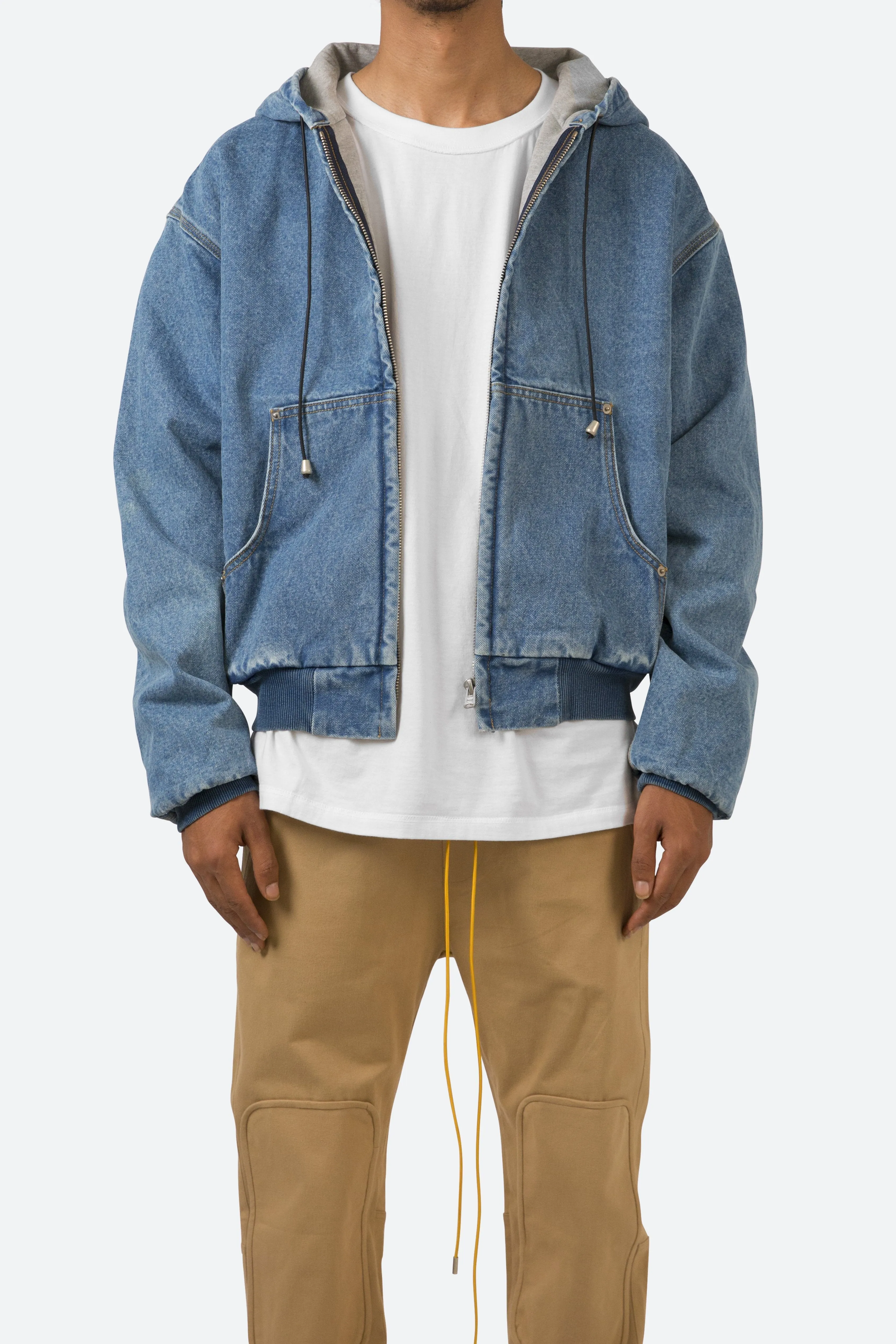 Hooded Denim Work Jacket - Blue