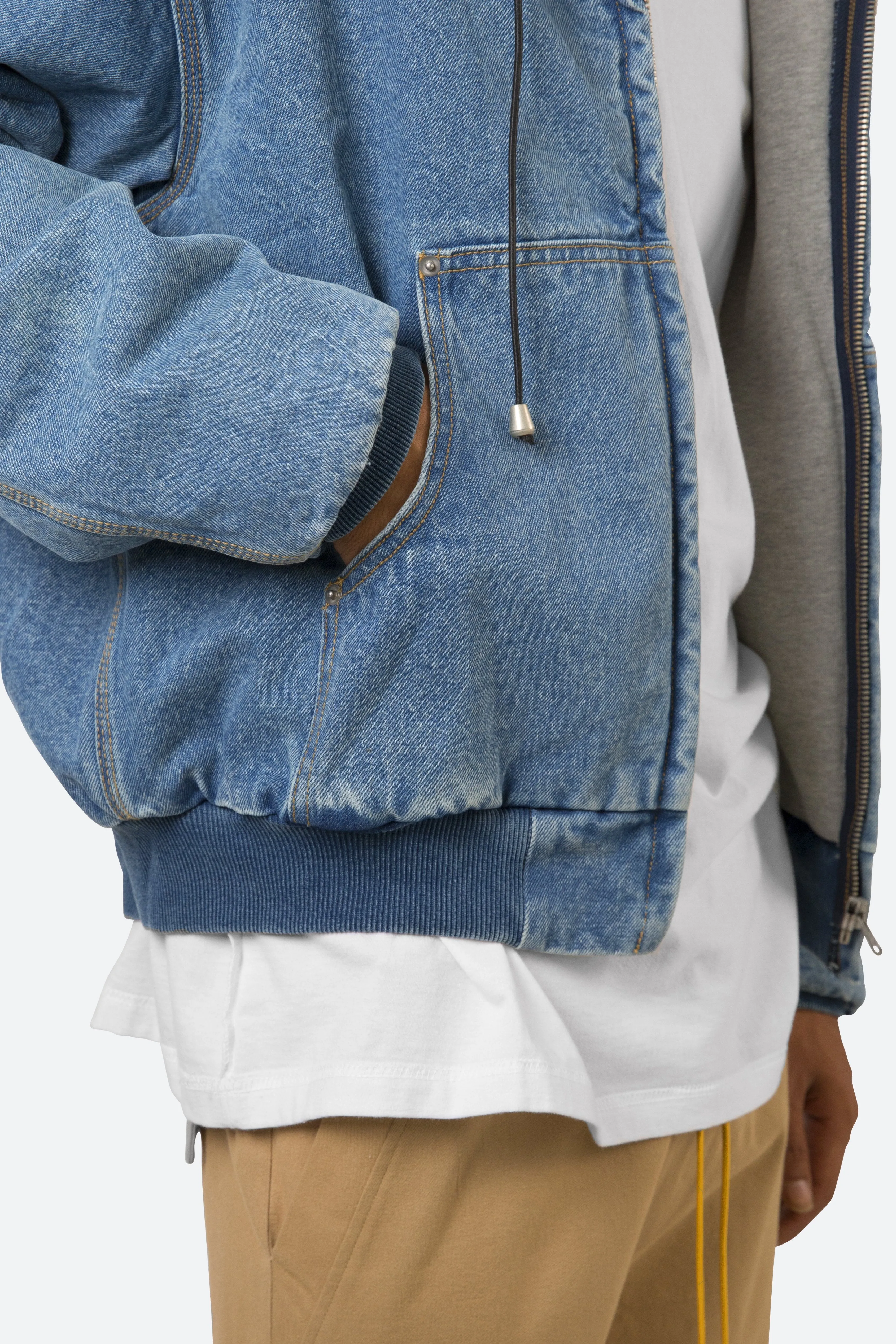 Hooded Denim Work Jacket - Blue