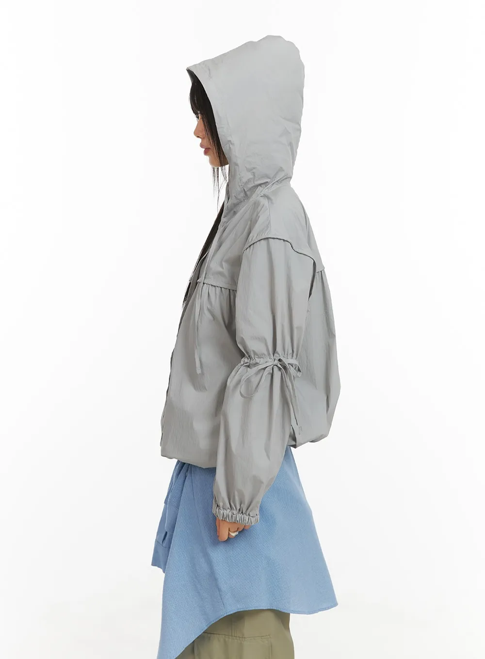 Hooded Drawstring Oversized Windbreaker CA418