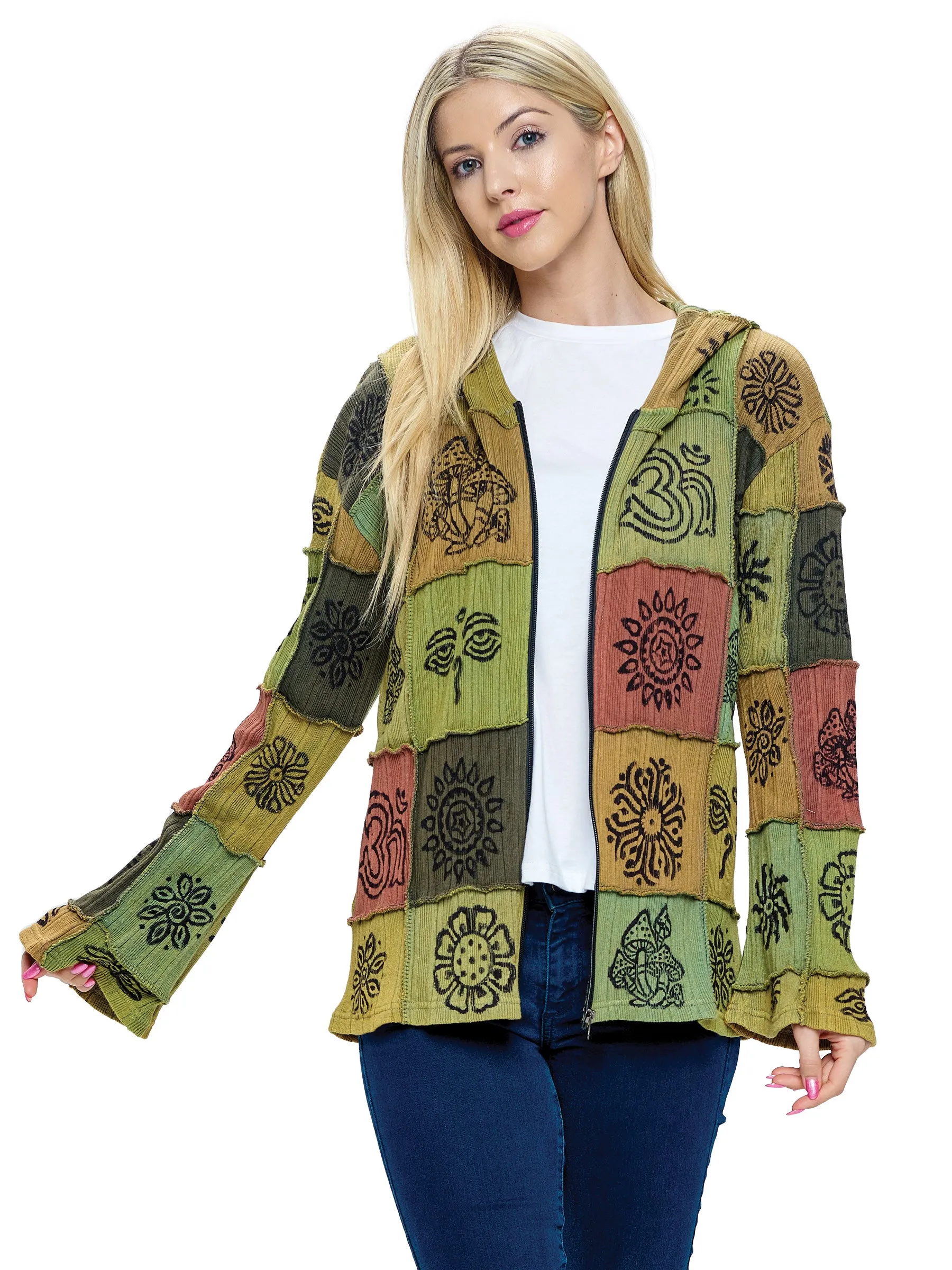 Hooded Jacket Hippie Patchwork Hand Printed