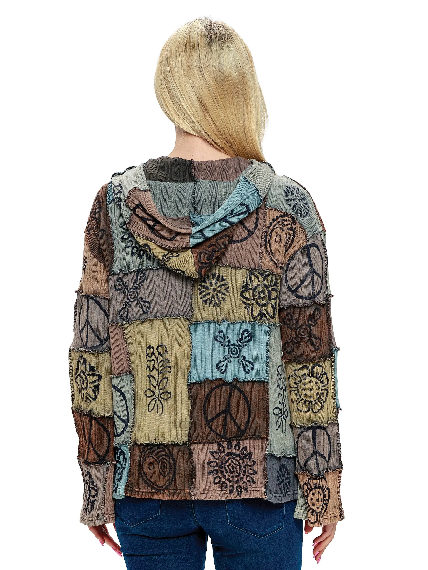 Hooded Jacket Hippie Patchwork Hand Printed