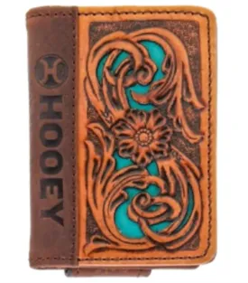 Hooey Men's "Cash" Rodeo Bi-Fold Wallet Tan/Turquoise Leather Wallet