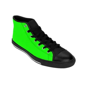 Hot Green Men's High Tops, Best Bright Green Solid Color Men's Classic Sneakers Tennis Running Shoes