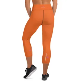 Hot Orange Yoga Capri Leggings, Solid Orange Color Women's Capris Tights-Made in USA/EU/MX