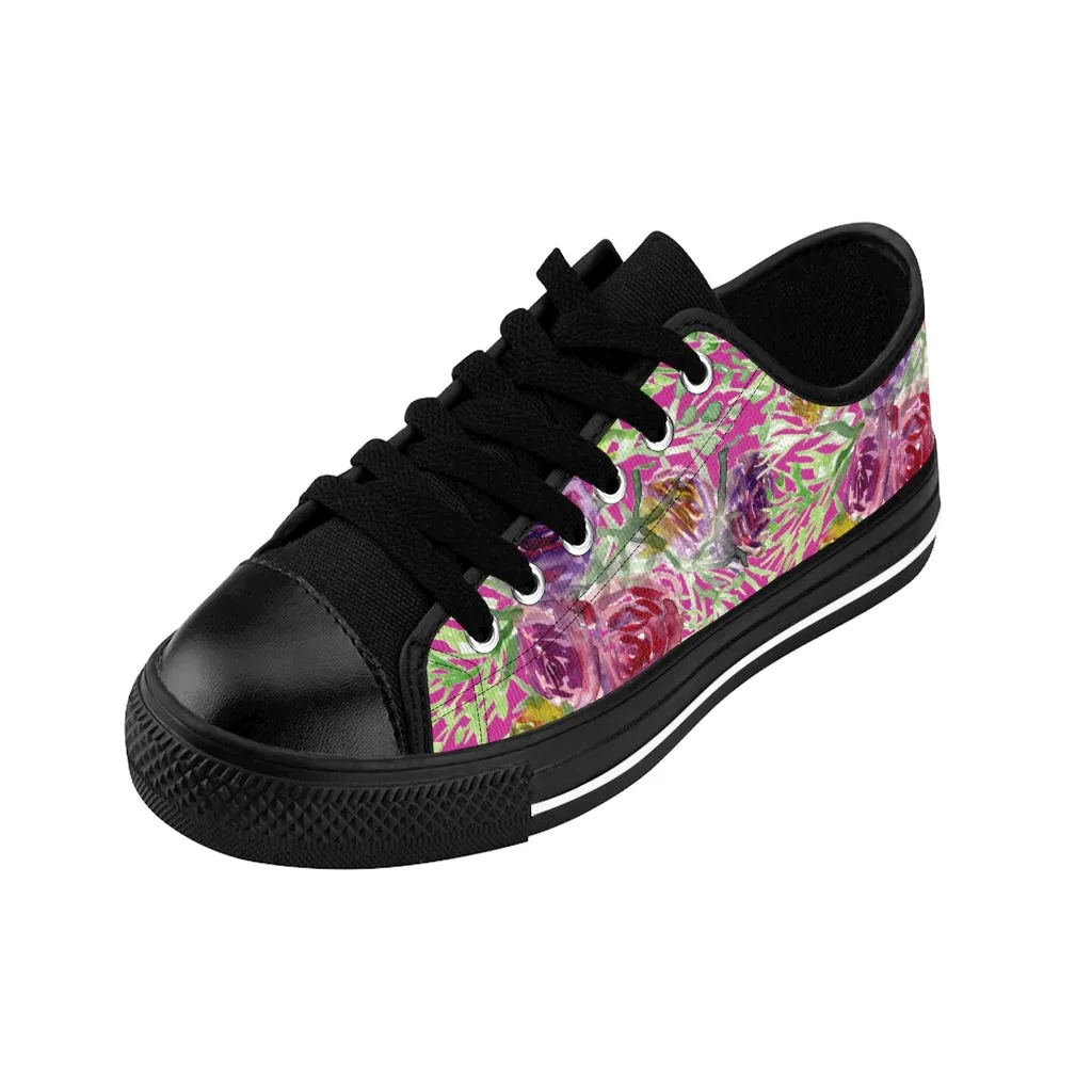 Hot Pink Floral Women's Sneakers, Floral Rose Print Best Tennis Casual Shoes For Women (US Size: 6-12)