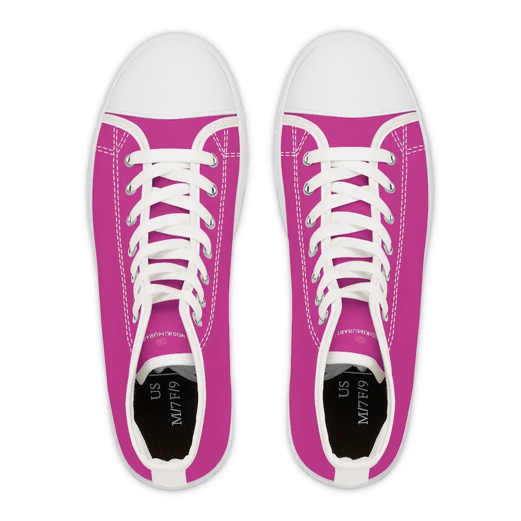 Hot Pink Ladies' High Tops, Solid Hot Pink Color Best Women's High Top Sneakers Canvas Tennis Shoes