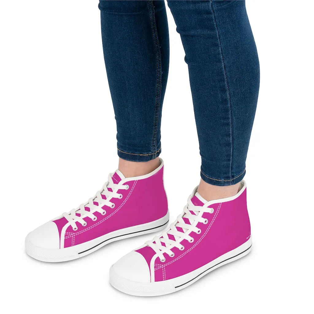 Hot Pink Ladies' High Tops, Solid Hot Pink Color Best Women's High Top Sneakers Canvas Tennis Shoes