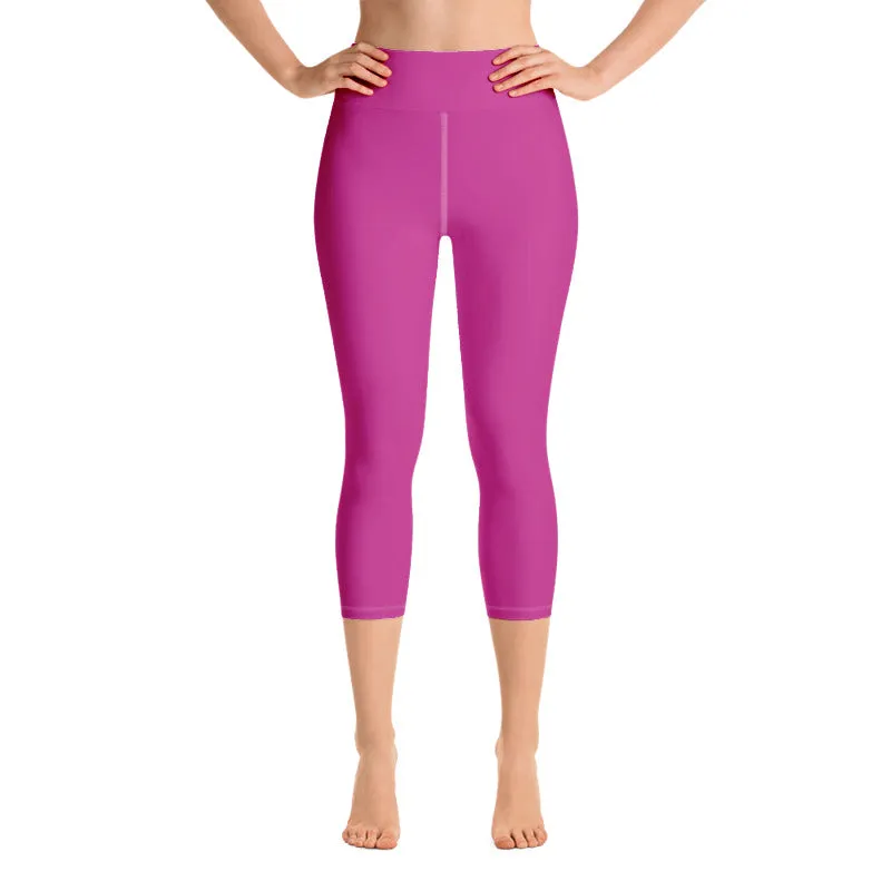 Hot Solid Pink Capris Tights, Solid Color Premium Women's Yoga Capri Leggings Pants- Made in USA/ EU