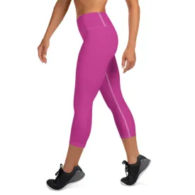 Hot Solid Pink Capris Tights, Solid Color Premium Women's Yoga Capri Leggings Pants- Made in USA/ EU