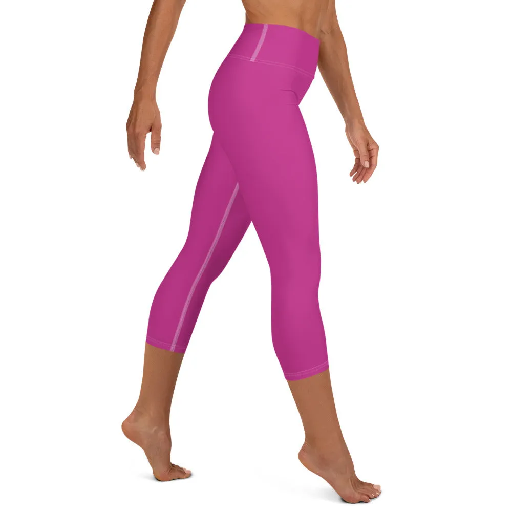 Hot Solid Pink Capris Tights, Solid Color Premium Women's Yoga Capri Leggings Pants- Made in USA/ EU