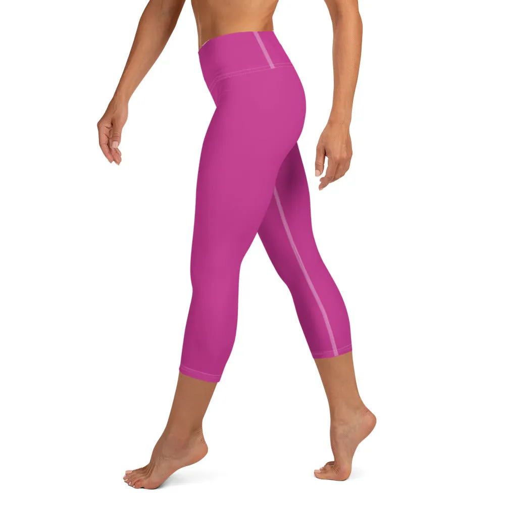 Hot Solid Pink Capris Tights, Solid Color Premium Women's Yoga Capri Leggings Pants- Made in USA/ EU