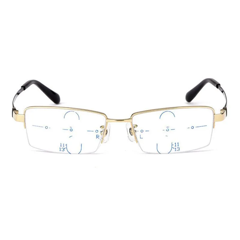 Hotochki Men's Semi Rim Titanium Frame Progressive Lens Reading Glasses Anti Blue Light 1688