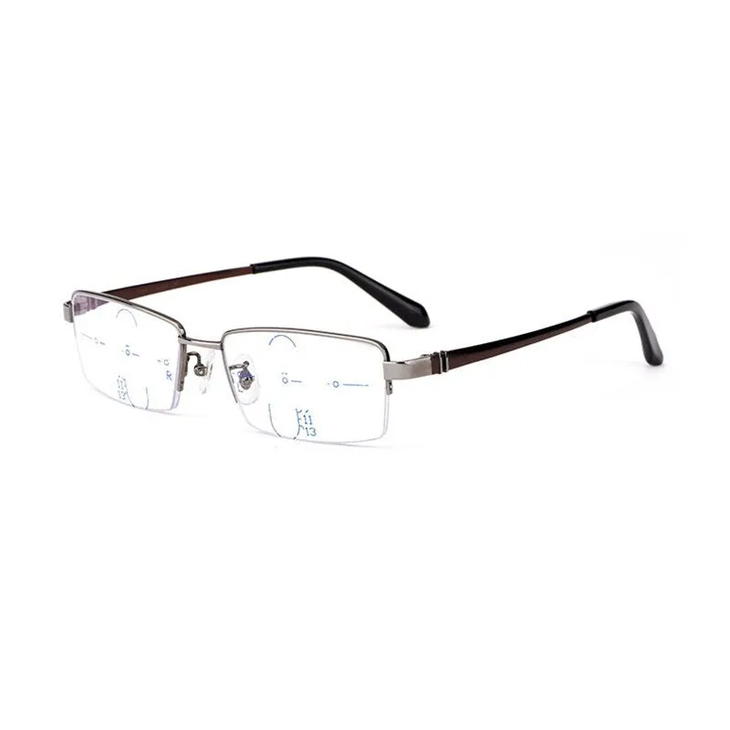 Hotochki Men's Semi Rim Titanium Frame Progressive Lens Reading Glasses Anti Blue Light 1688