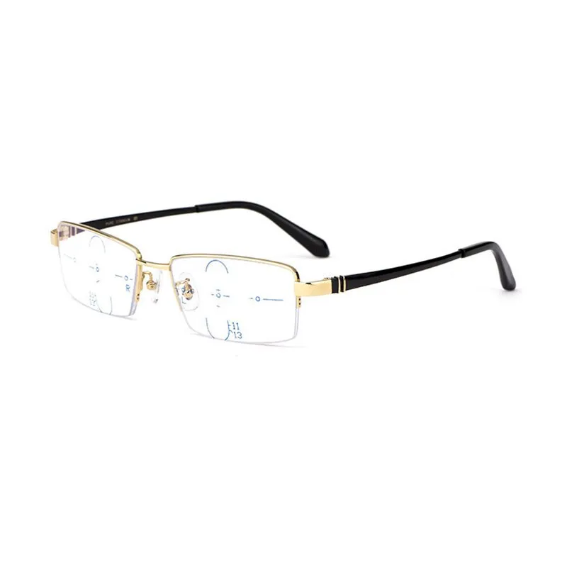 Hotochki Men's Semi Rim Titanium Frame Progressive Lens Reading Glasses Anti Blue Light 1688